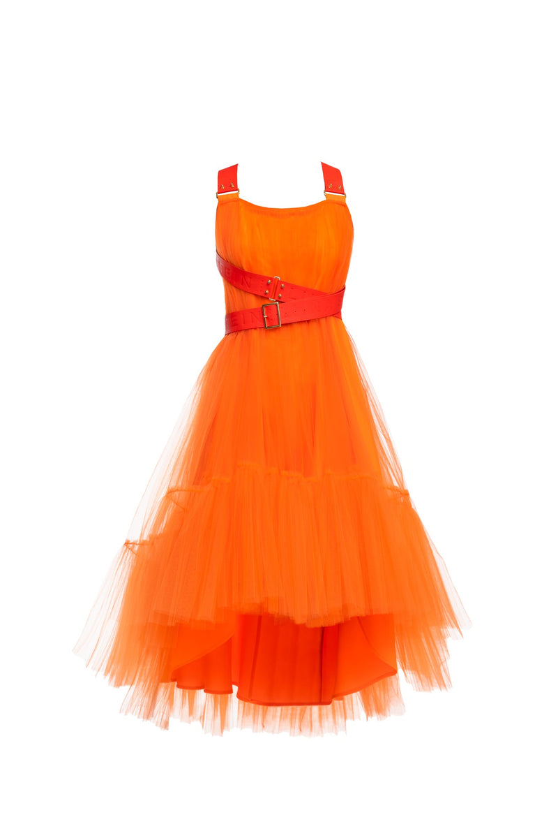 Orange Fluo Leather Strap Dress